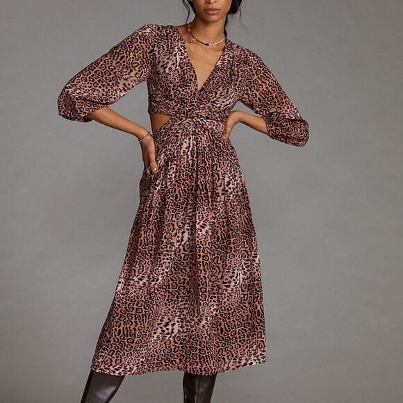 Anthropologie Dresses & Skirts - Anthropologie Ranna Gill Brown Motif Printed Cut-Out Midi Dress